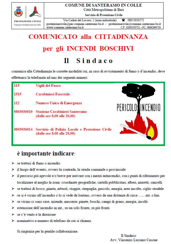 Comunicato Sindaco alla cittadinanza incendi 2025